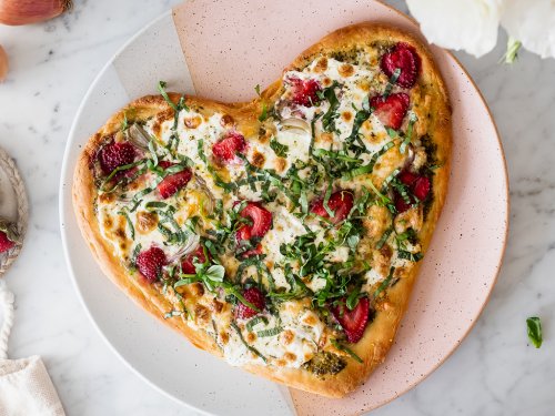 Heart Shaped Strawberry Basil Pizza